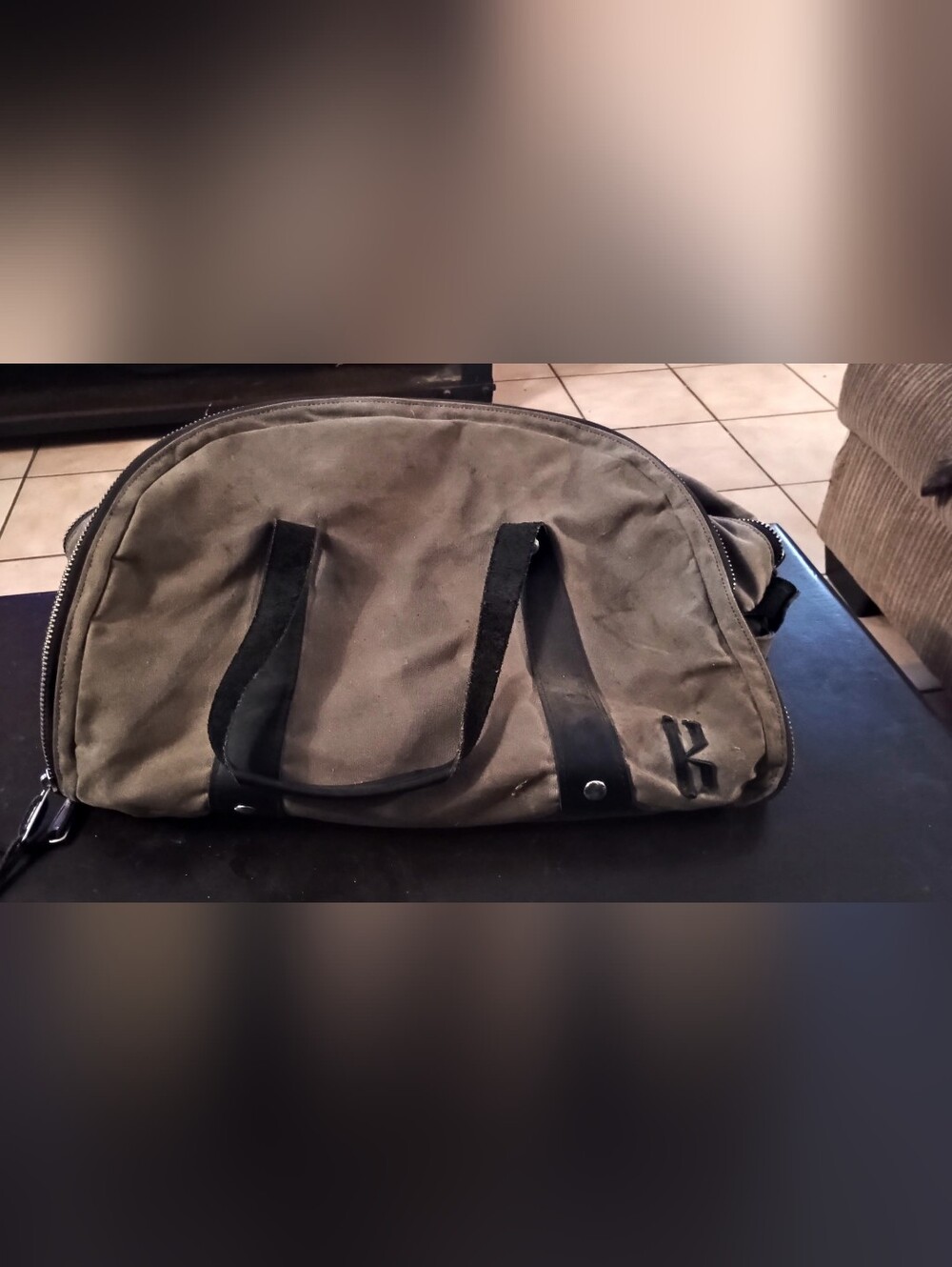 Men's Olive Green Canvas Deerskin Travel Duffel Bag